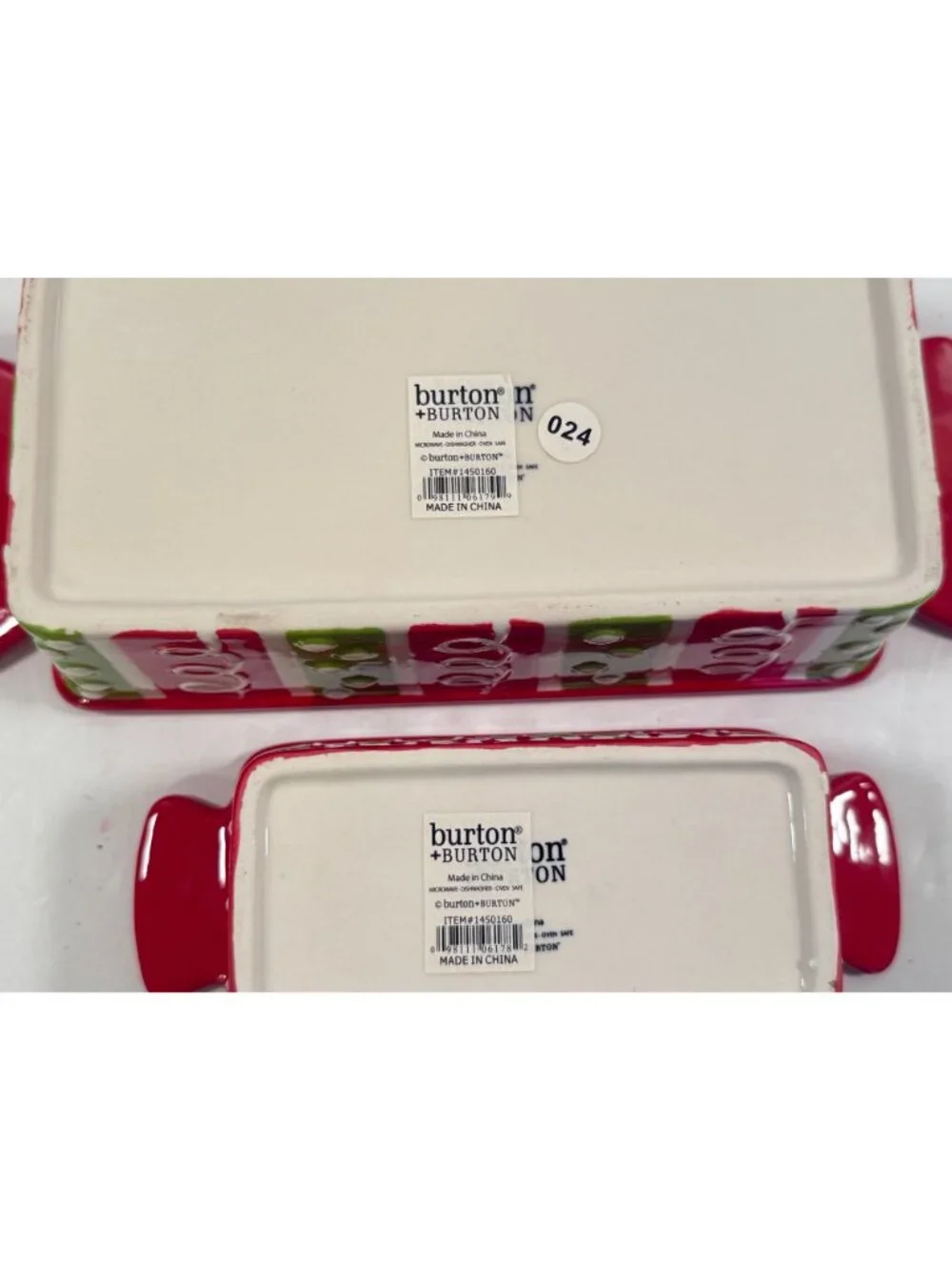 Baking Loaf Pans Stoneware Burton + Burton Christmas Red Green Polka Dots NEW